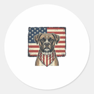 Pegatina Redonda Diseño de camiseta con bandera de perro boxer patr