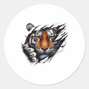 Pegatina Redonda Diseño de camiseta con cara de tigre Retro Spirit