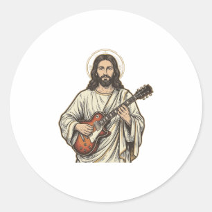 Pegatina Redonda Diseño de camiseta con grabado de guitarrista sagr