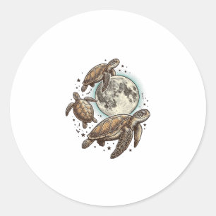 Pegatina Redonda Diseño de camiseta con grabado de tortuga marina d