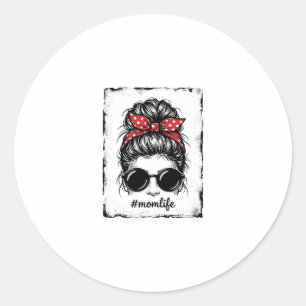 Pegatina Redonda Diseño de camiseta con pañuelo de pelo despeinado