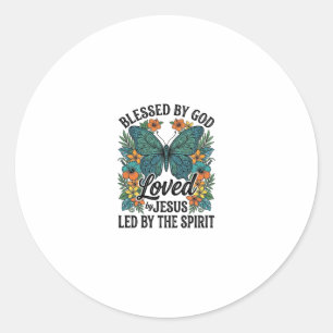 Pegatina Redonda Diseño de camiseta cristiana de mariposa bendita (