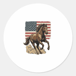 Pegatina Redonda Diseño de camiseta de bandera americana de caballo