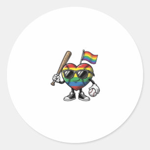 Pegatina Redonda Diseño de camiseta de béisbol de corazón de arcoír