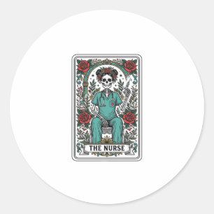Pegatina Redonda Diseño de camiseta de carta de tarot de enfermera 