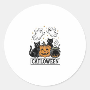 Pegatina Redonda Diseño de camiseta de Catloween vintage gato fanta