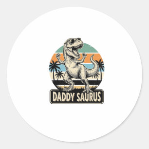 Pegatina Redonda Diseño de camiseta de dinosaurio retro Daddy Sauru