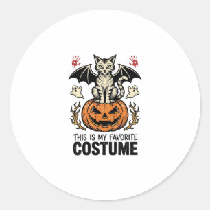 Pegatina Redonda Diseño de camiseta de disfraz de gato de calabaza 