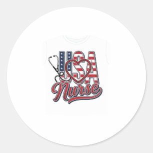 Pegatina Redonda Diseño de camiseta de enfermera patriótica USA cor