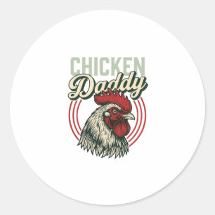 Pegatina Redonda Diseño de camiseta de gallo de pollo Vintage Daddy