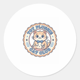 Pegatina Redonda Diseño de camiseta de gato de peluche de juguete -