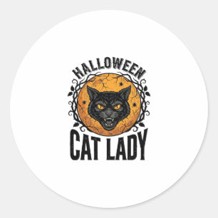 Pegatina Redonda Diseño de camiseta de gato negro vintage de la dam