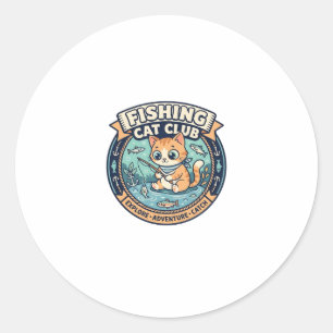 Pegatina Redonda Diseño de camiseta de gato pescador gato lindo - G