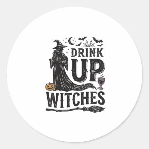 Pegatina Redonda Diseño de camiseta de Halloween de brujas Drink Up