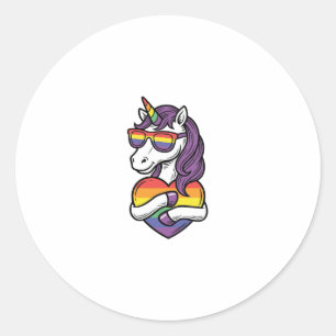 Pegatina Redonda Diseño de camiseta de orgullo de corazón de unicor