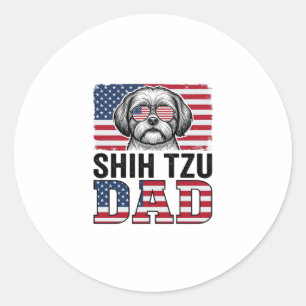 Pegatina Redonda Diseño de camiseta de perro patriótico Shih Tzu Da