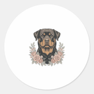 Pegatina Redonda Diseño de camiseta de retrato floral de Rottweiler