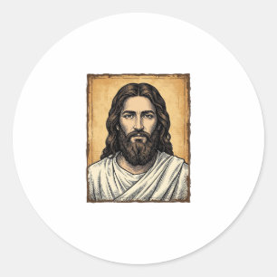 Pegatina Redonda Diseño de camiseta de retrato religioso grabado vi