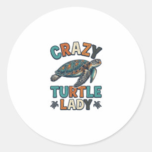Pegatina Redonda Diseño de camiseta de tortuga marina vintage Crazy