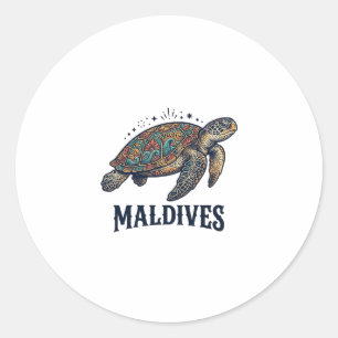 Pegatina Redonda Diseño de camiseta de viaje de tortuga marina vint
