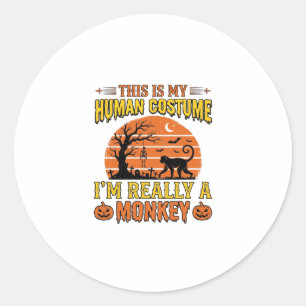 Pegatina Redonda Diseño de camiseta divertida de mono humano disfra