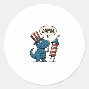 Pegatina Redonda Diseño de camiseta divertida patriótica T-Rex fueg