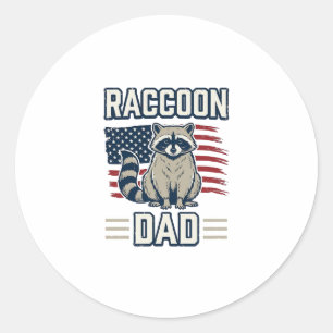 Pegatina Redonda Diseño de camiseta patriótica de mapache papá vint
