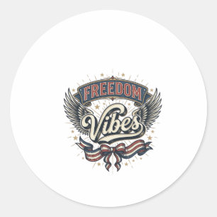Pegatina Redonda Diseño de camiseta patriótica vintage Freedom Vibe