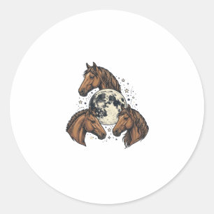 Pegatina Redonda Diseño de camiseta vectorial de caballo luna graba