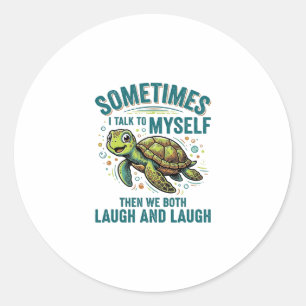 Pegatina Redonda Diseño de camiseta vintage de tortuga divertida ha