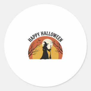 Pegatina Redonda Diseño de camiseta Vintage Witch Feliz Halloween_1