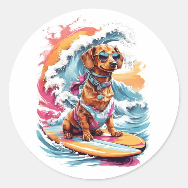 Pegatina Redonda Diseño de camisetas Dachshund con salpicaduras de  (Anverso)