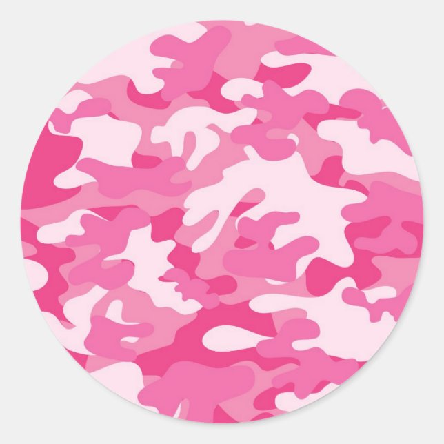 Pegatina Redonda Diseño de camo rosa y blanco (Anverso)