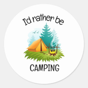 Pegatina Redonda Diseño de Camping 