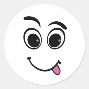 Pegatina Redonda Diseño de Cara Divertida con Lengua Fuera