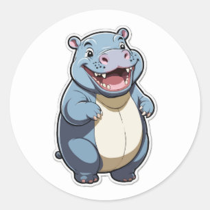 Pegatina Redonda Diseño de caracteres feliz Personalizado Hippo