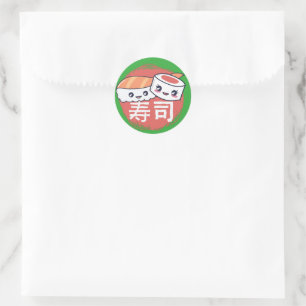 Pegatina Redonda Diseño de Cartoon de Sushi Divertido