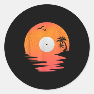 Pegatina Redonda Diseño de cascos de playa en disco retro de vinilo