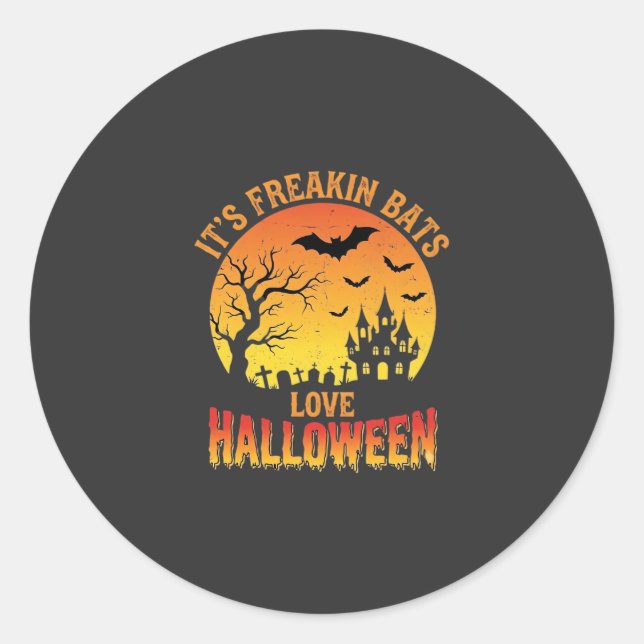 Pegatina Redonda Diseño de Castillo Embrujado de Halloween que Aman (Anverso)