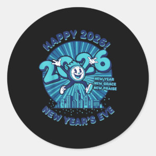 Pegatina Redonda Diseño de Celebración de Nochevieja Feliz 2026