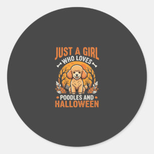 Pegatina Redonda Diseño de chica amante de perros caniches Hallowee