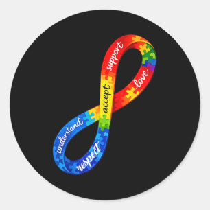 Pegatina Redonda Diseño de cinta de infinito de autismo una neurodi