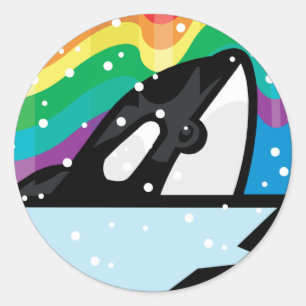 Pegatina Redonda diseño de círculo de orca nevado