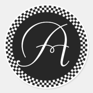 Pegatina Redonda Diseño de círculo de tablero negro monograma Pegat