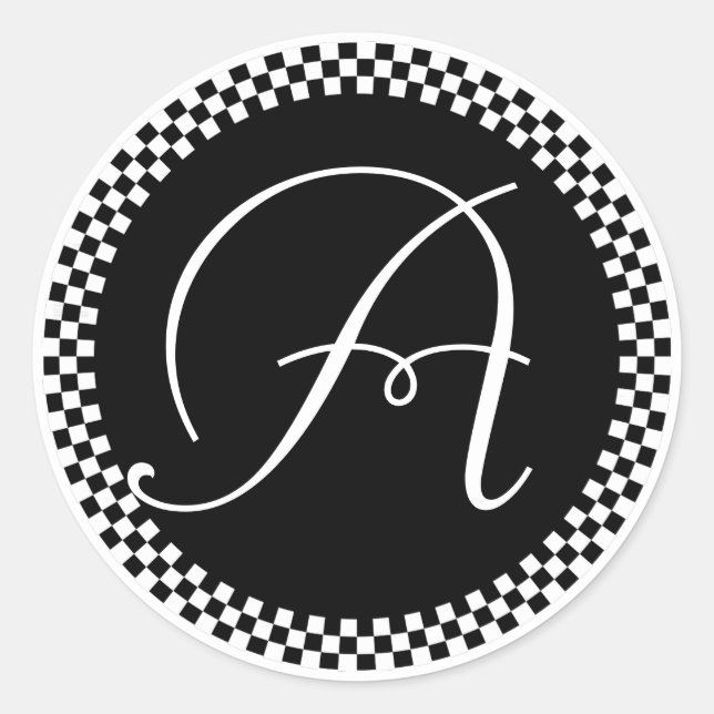 Pegatina Redonda Diseño de círculo de tablero negro monograma Pegat (Anverso)