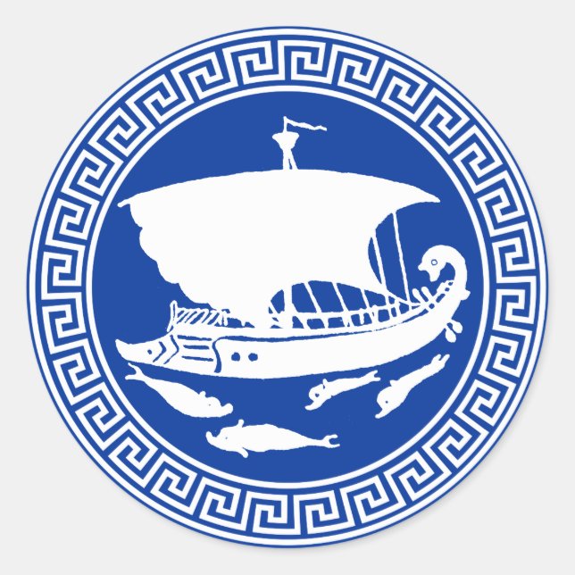 Pegatina Redonda Diseño de clave griega (Anverso)
