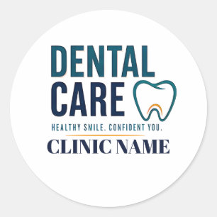 Pegatina Redonda Diseño de Clínica de Cuidado Dental