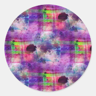 Pegatina Redonda Diseño de color verde, textura púrpura acuarela