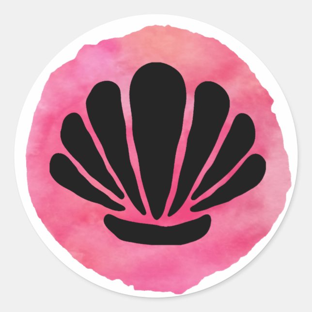 Pegatina Redonda Diseño de Concha Rosa (Anverso)