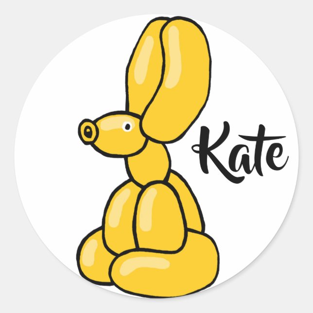 Pegatina Redonda Diseño de conejito de globo amarillo divertido (Anverso)